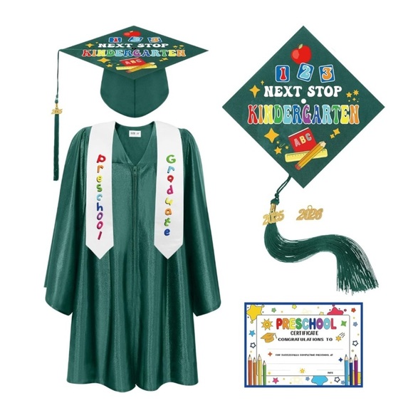 Green Preschool Graduation Cap and Gown Set - Picture 1 of 2
